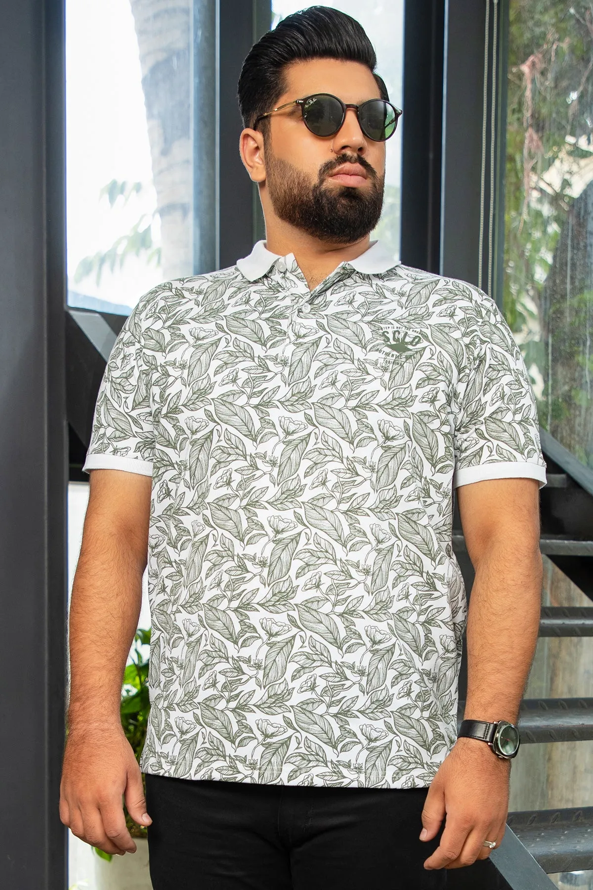 White Printed Polo Shirt (Plus size) - A24 - MP0263P