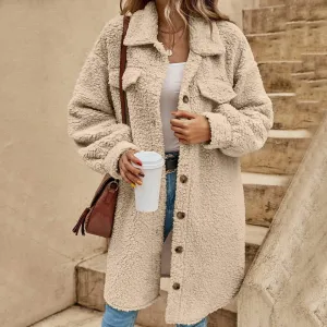 Women Fleece Jacket Long Sleeve Cardigan Sweatshirts Open Front Lapel Outerwears Women'S Winter Jacket 2024 Korean Winter Outer