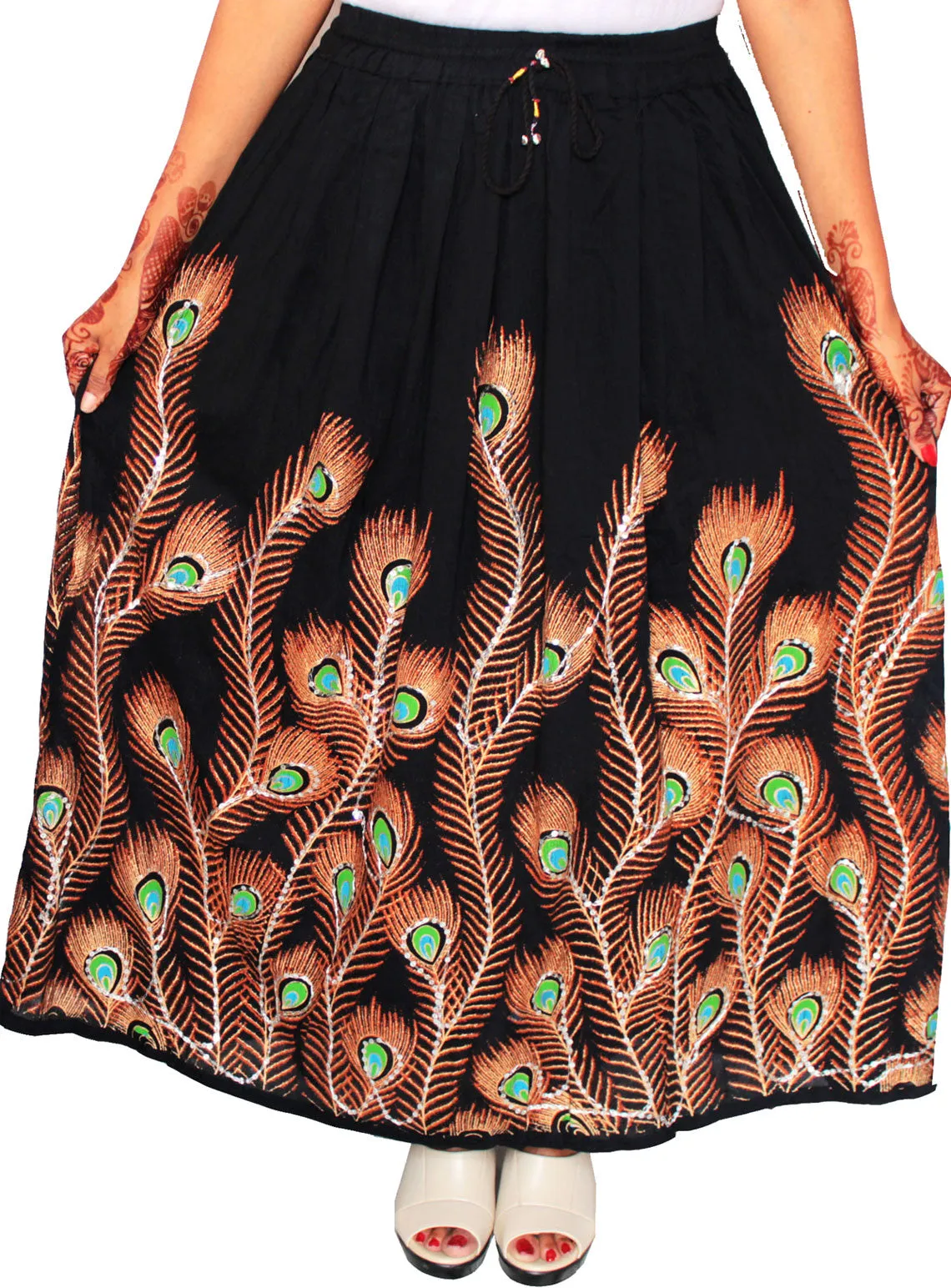 Womens Indian Long Skirts Sequins Ankle Length India Clothing (Black)